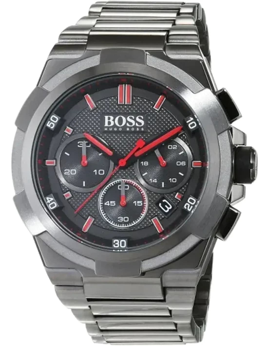 Montre Hugo Boss 1513361 en Acier Gris Anthracite et Détails Rouges