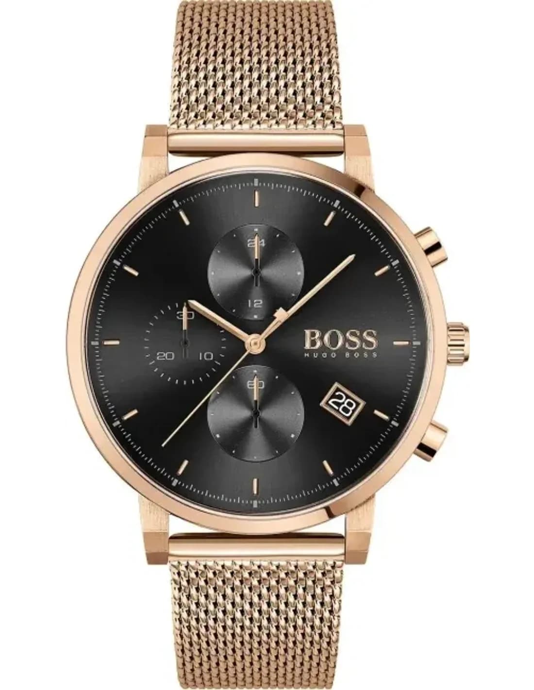 Montre Homme Hugo Boss Integrity 1513806 bracelet maille milanaise or rose cadran noir