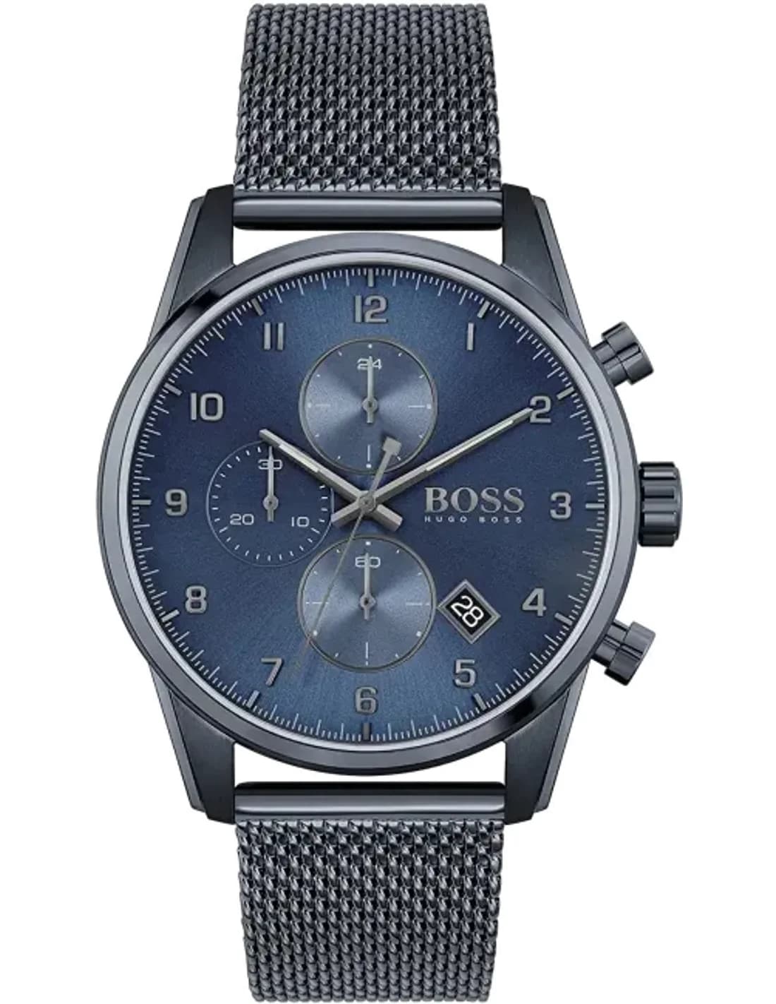 Montre Homme Hugo Boss Skymaster 1513836 bracelet maille milanaise métal bleu