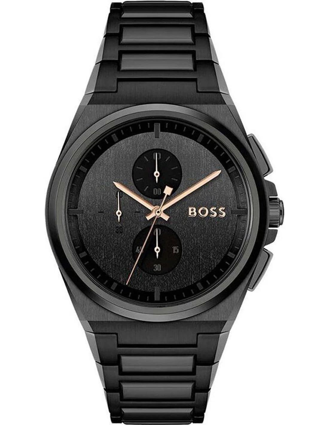 Montre homme Hugo Boss 1514068, cadran noir sur bracelet acier maillons