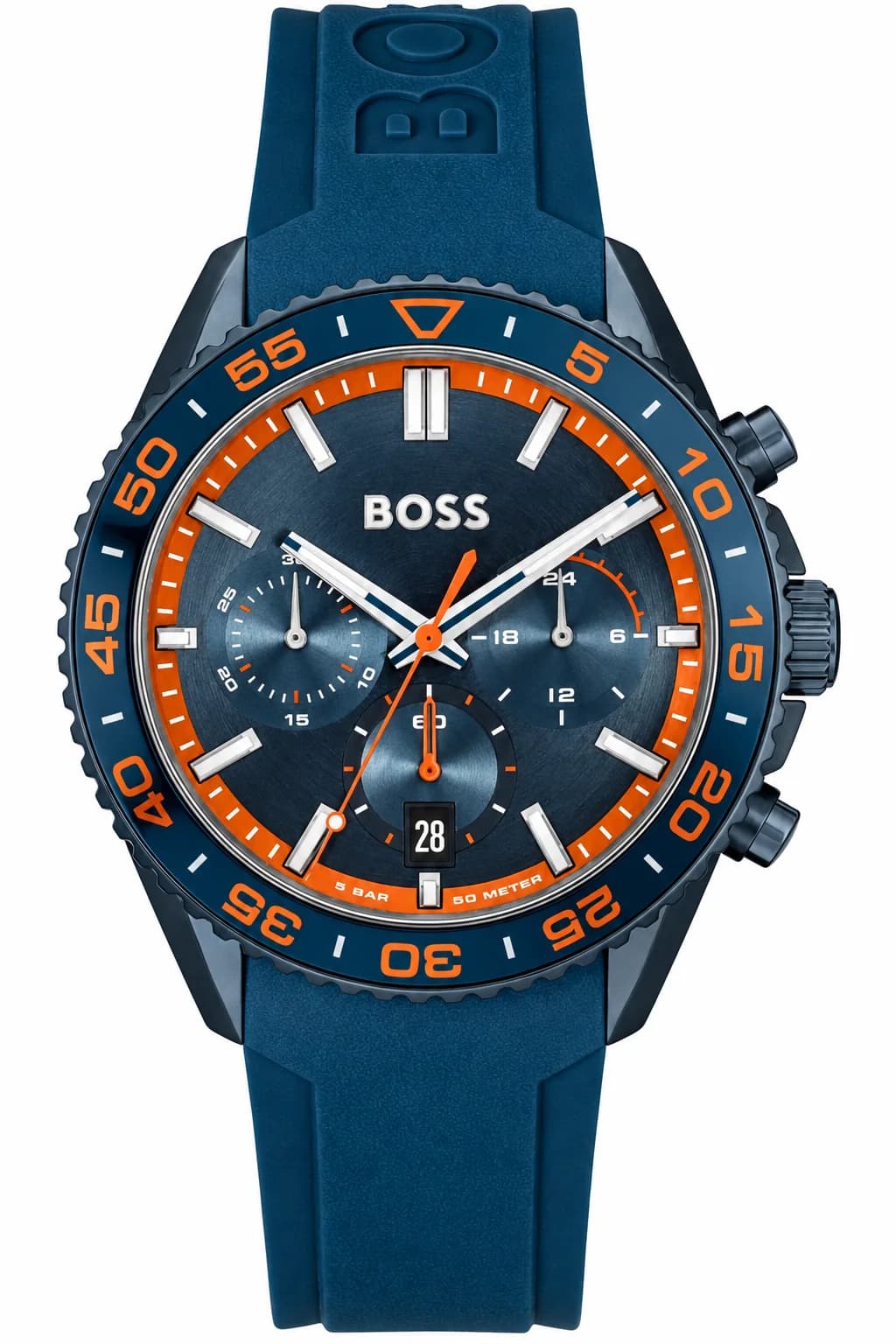 Montre Homme Hugo Boss Runner 1514142 bracelet silicone bleu cadran multifonctions