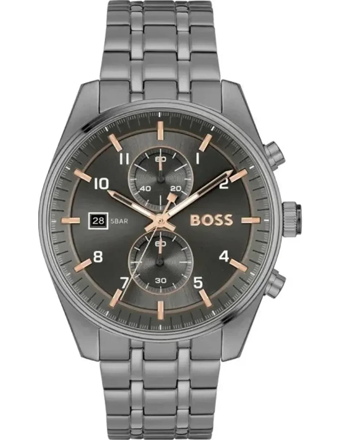 Montre Hugo Boss 1514153 Skytraveller en Acier Gris Mat et Cadran Noir