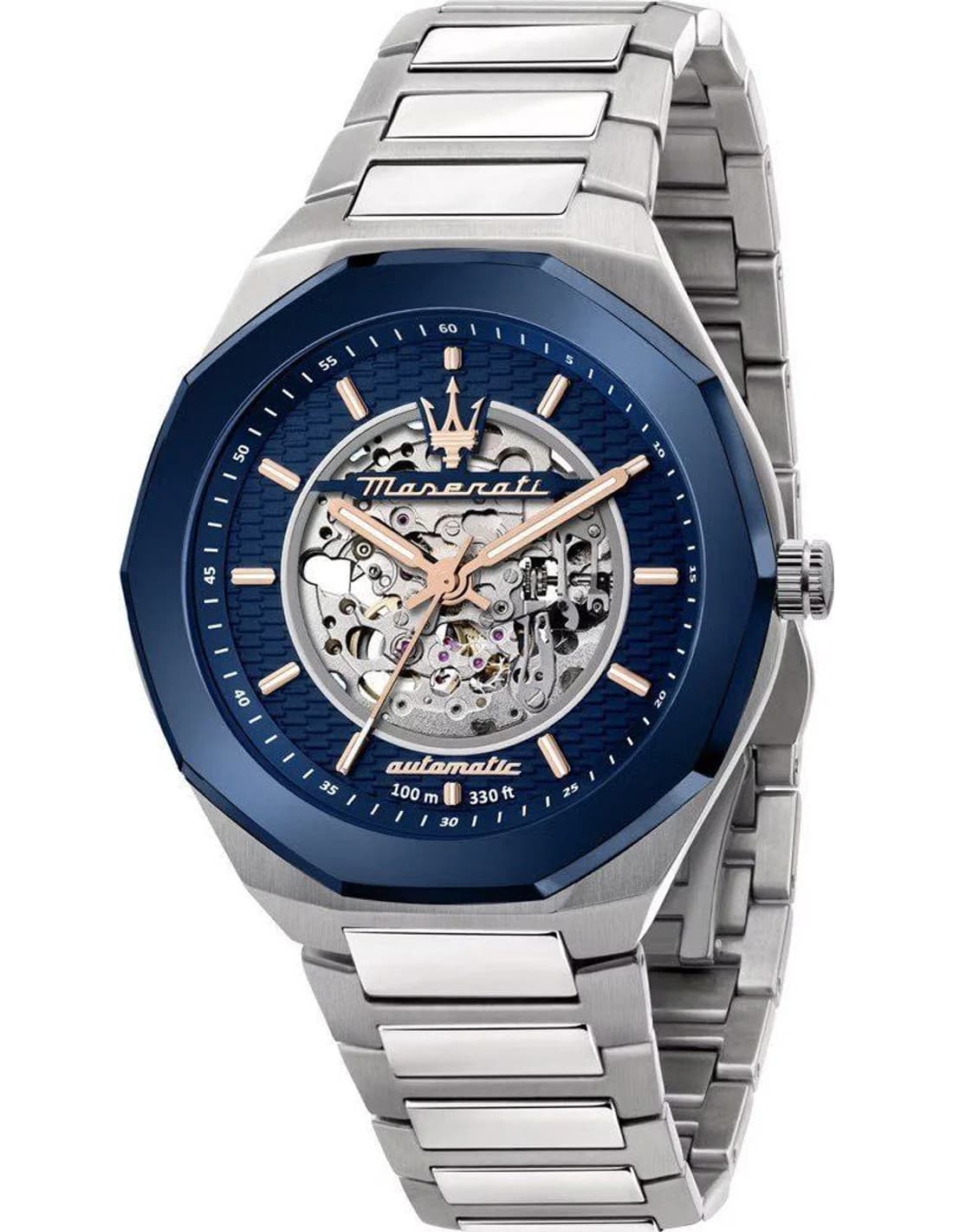 Montre homme Maserati R8823142004, cadran bleu, bracelet acier maillons