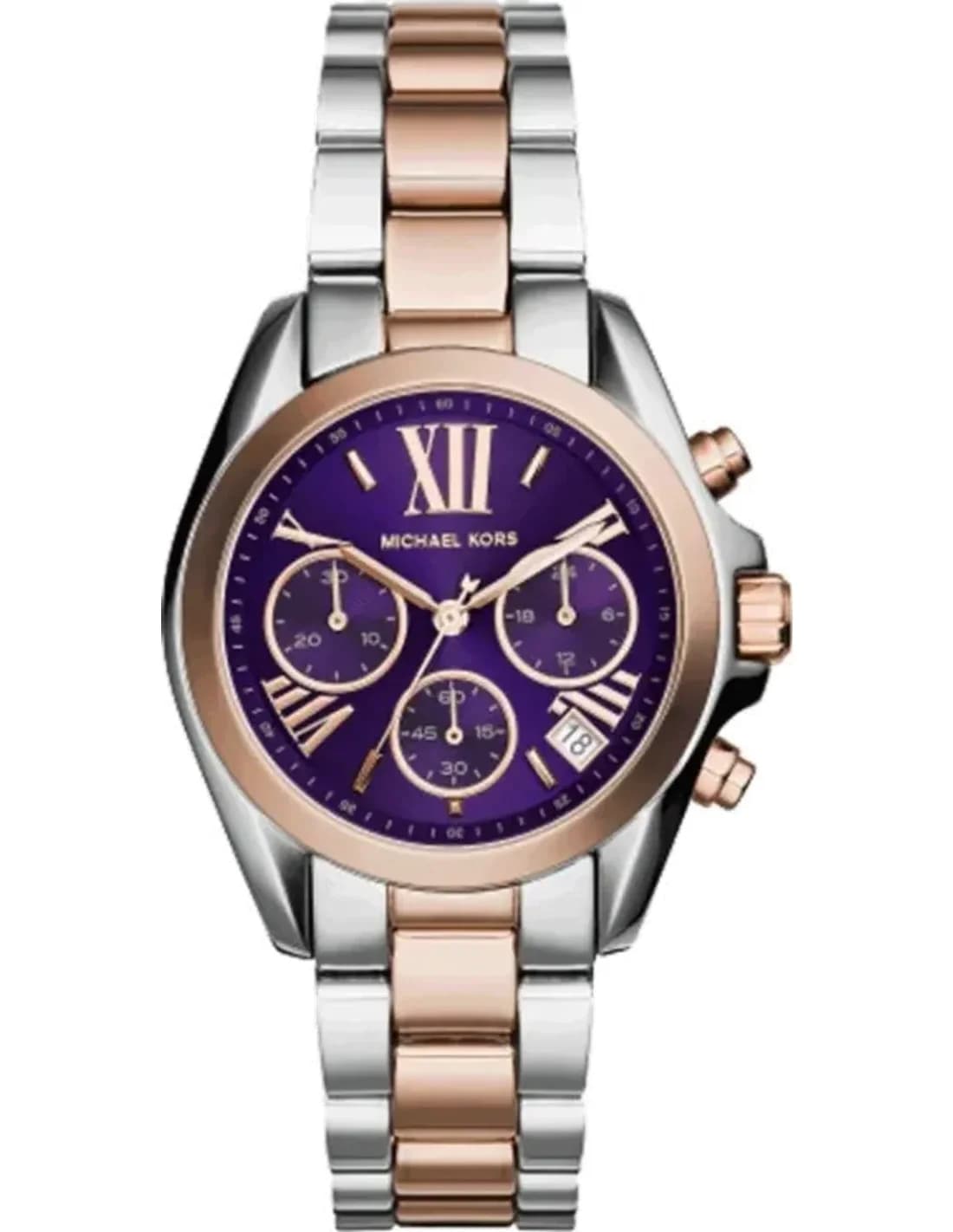 Montre femme Michael Kors MK6074, cadran bleu sur bracelet acier or rose