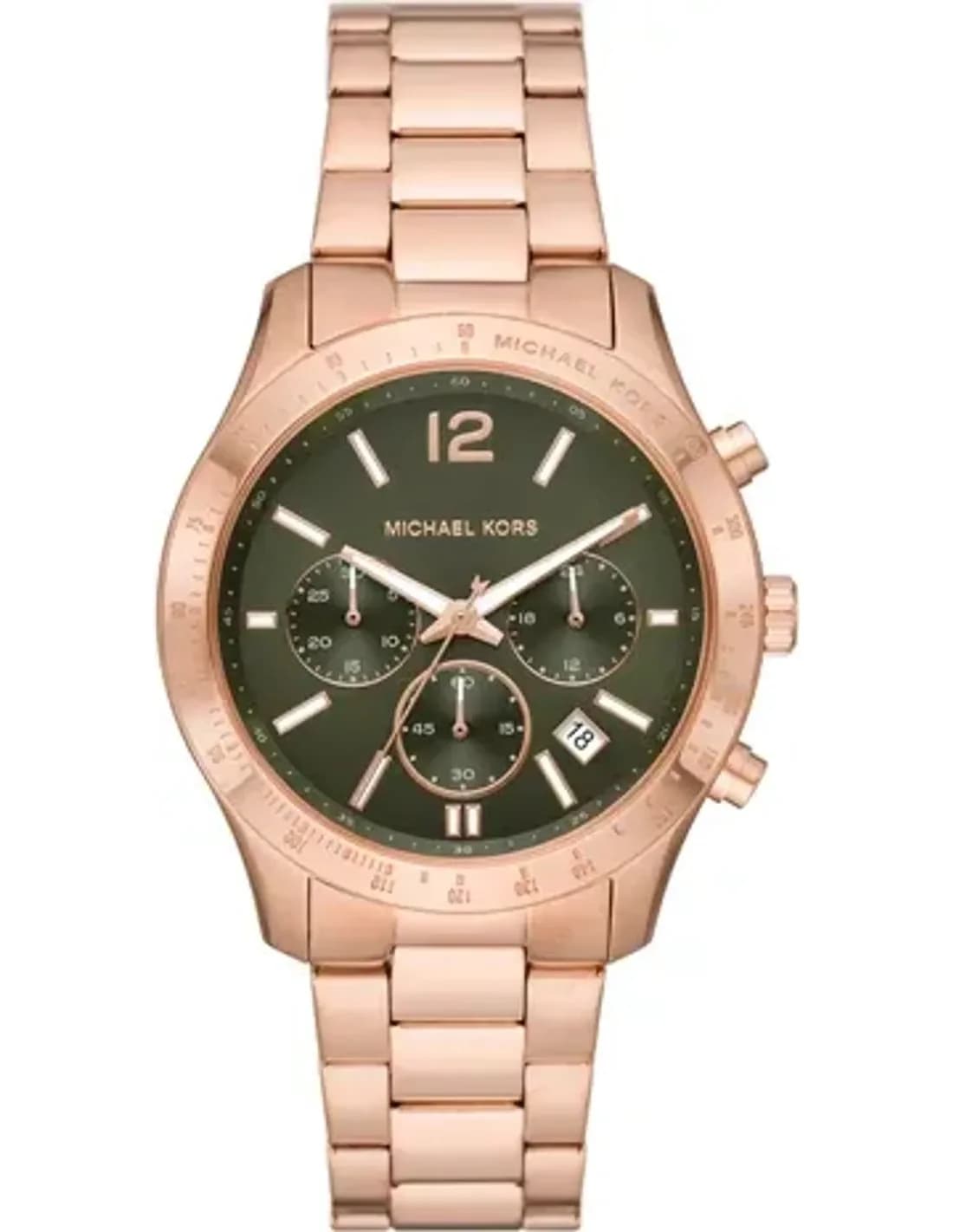 Montre femme Michael Kors MK7412, cadran vert, boîtier et bracelet acier doré rose