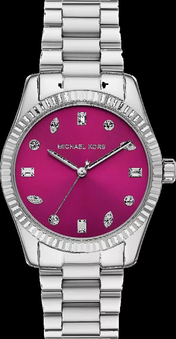 Montre femme Michael Kors MK7443, cadran rose vif pavé, bracelet acier argenté