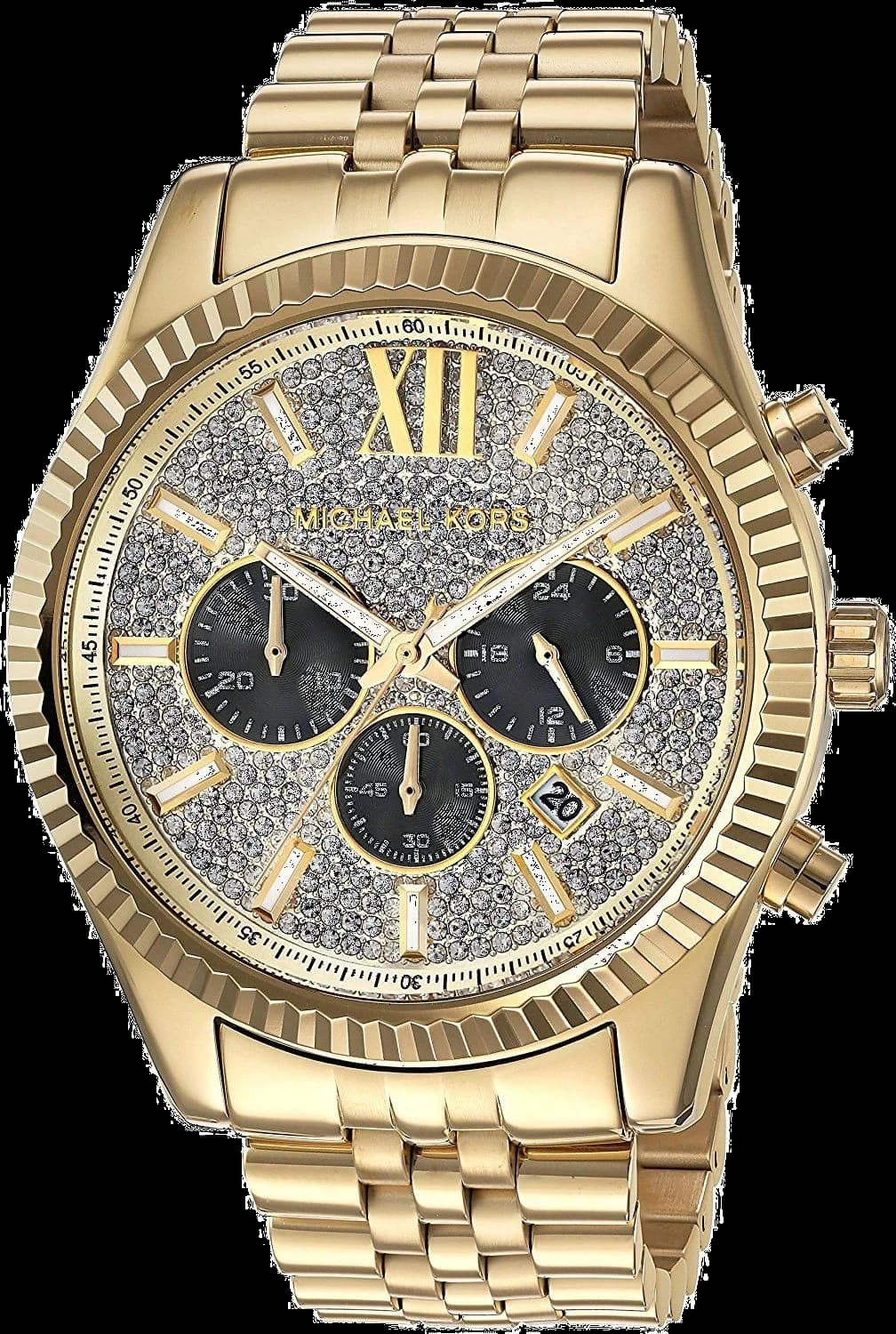 Montre homme Michael Kors MK8494, cadran blanc avec chiffres romains, cristaux sur lunette