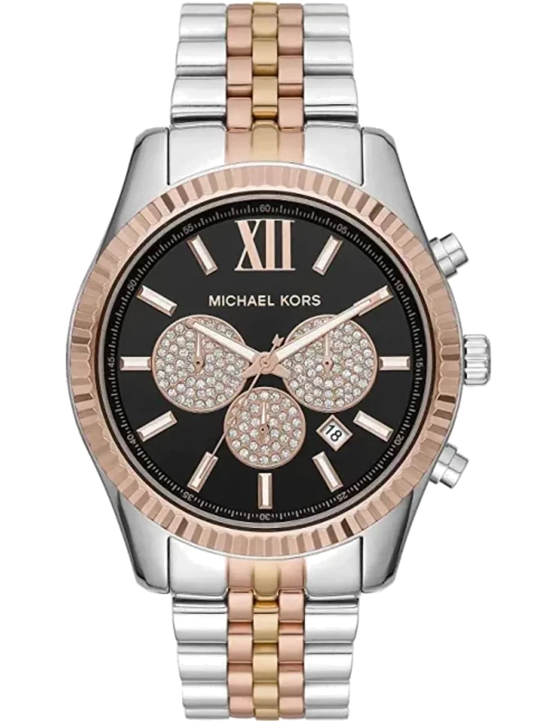 Montre Michael Kors Lexington MK8714 bicolore noir or rose bracelet acier