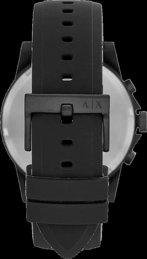 Bracelet Armani Exchange AX1343 en silicone noir texturé avec boucle ardillon en acier poli, confortable et résistant