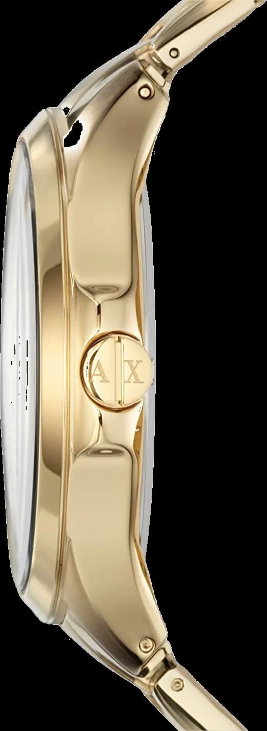 Cadran Armani Exchange AX2122 avec cadran noir, index bâtons dorés, aiguilles luminescentes, compteurs chrono