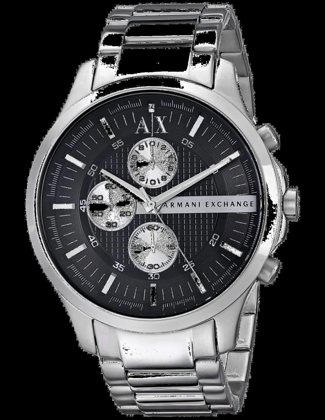 Montre Armani Exchange AX2152 avec cadran noir soleillé et index appliqués, style sport chic