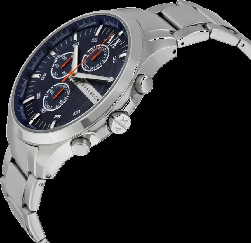 Cadran Armani Exchange AX2155 avec index bâtons, aiguilles argentées et guichet date à 4h30