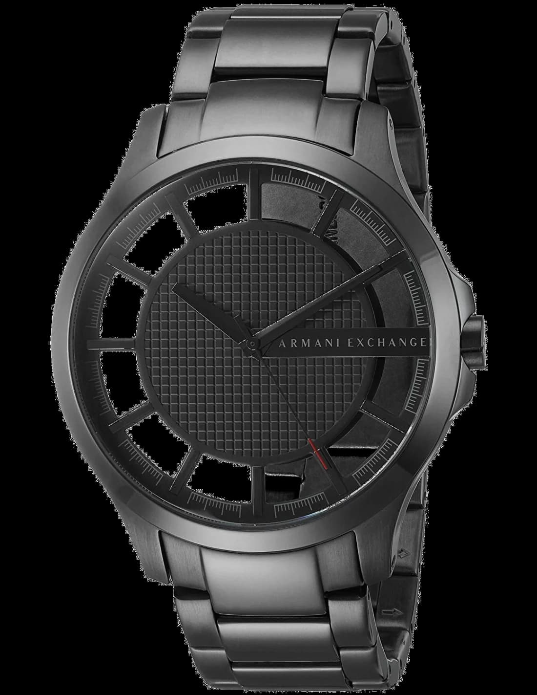 Montre Armani Exchange AX2188 au cadran transparent laissant voir le mécanisme, acier brossé et style contemporain
