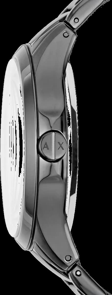Boîtier Armani Exchange AX2188 rond en acier, lunette fine, vue de profil épurée et moderne
