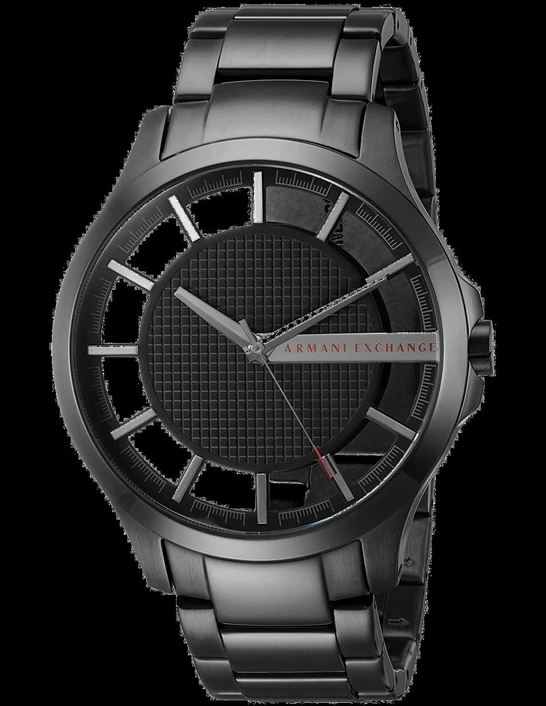 Montre Armani Exchange AX2189 avec cadran noir texturé et aiguilles argentées sur fond sombre