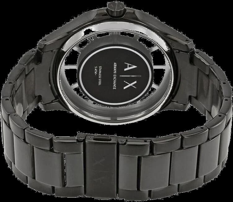 Boîtier Armani Exchange AX2189 rond en acier noir brossé, lunette fine et profil élégant