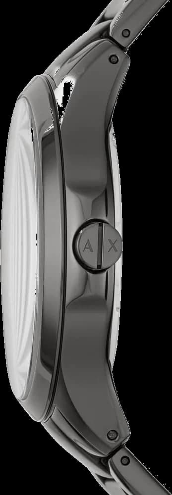 Cadran Armani Exchange AX2194 avec index bâtons appliqués, date à 3h, aiguilles argentées et trotteuse rouge