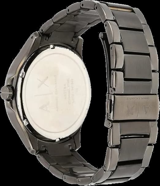 Bracelet Armani Exchange AX2194 en acier inoxydable gris brossé, fermoir déployant double sécurité, maillons ajustables