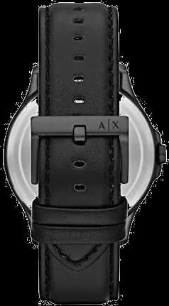 Bracelet Armani Exchange AX2411 en cuir noir grainé, coutures contrastées, boucle ardillon signée pour un confort durable