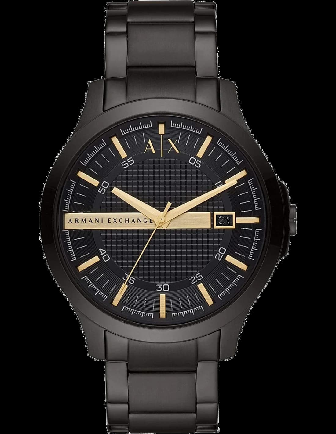 Montre Armani Exchange AX2413 au cadran noir soleil avec index bâtons et aiguilles argentées, style contemporain