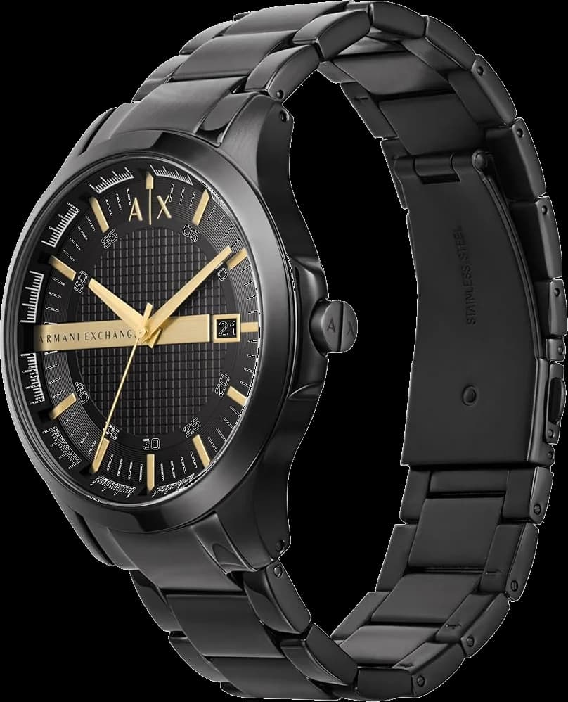 Cadran Armani Exchange AX2413 avec index bâtons appliqués, aiguilles luminescentes et date à 3h, lisibilité optimale