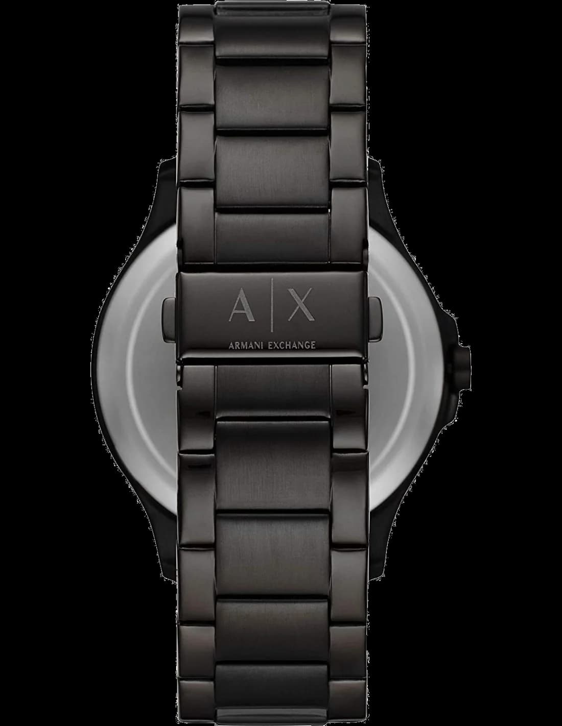 Boîtier Armani Exchange AX2413 en acier inoxydable IP noir, lunette lisse et verre minéral, profil fin et moderne
