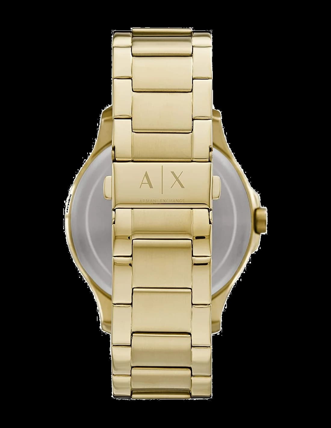 Cadran Armani Exchange AX2415 au cadran noir soleillé, index bâtons appliqués, aiguilles dorées et date à 3h