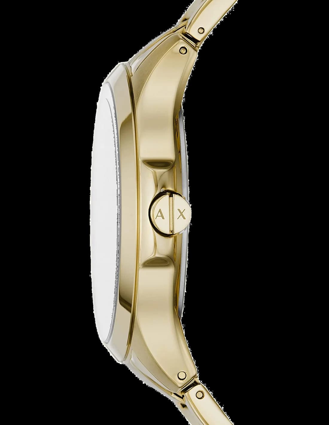 Bracelet Armani Exchange AX2415 en acier inoxydable doré jaune, maillons milanais, fermoir déployante double sécurité