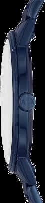 Cadran Armani Exchange AX2702 avec cadran bleu texturé, index appliqués, aiguilles luminescentes et guichet date à 3h