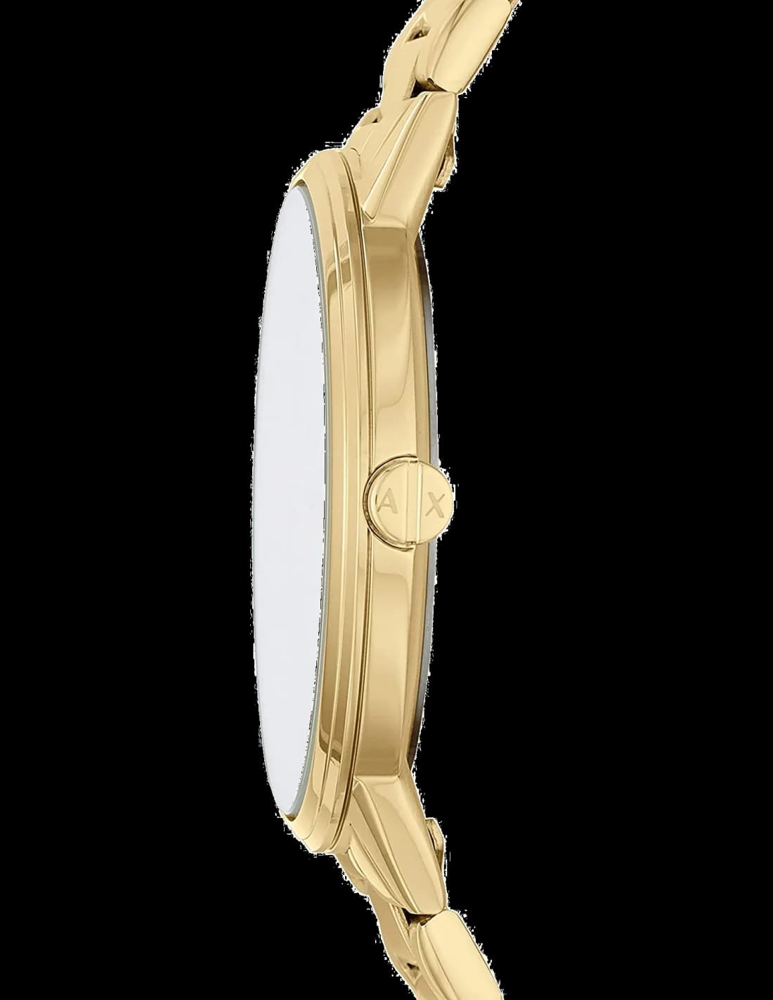Cadran Armani Exchange AX2707 avec index bâtons dorés et aiguilles squelettes, design minimaliste et élégant