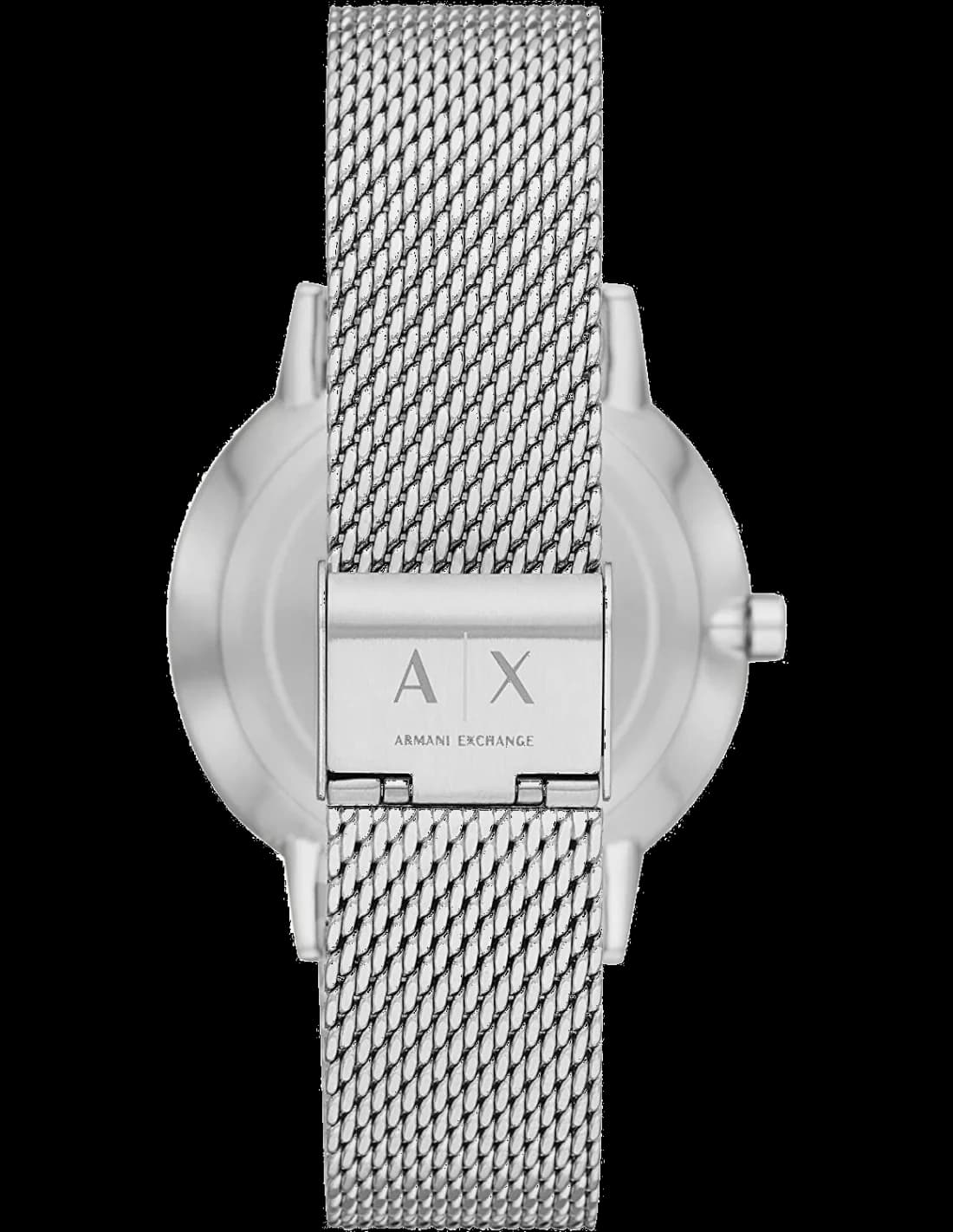 Bracelet Armani Exchange AX2714 en maille milanaise acier inoxydable, finition polie, boucle déployante