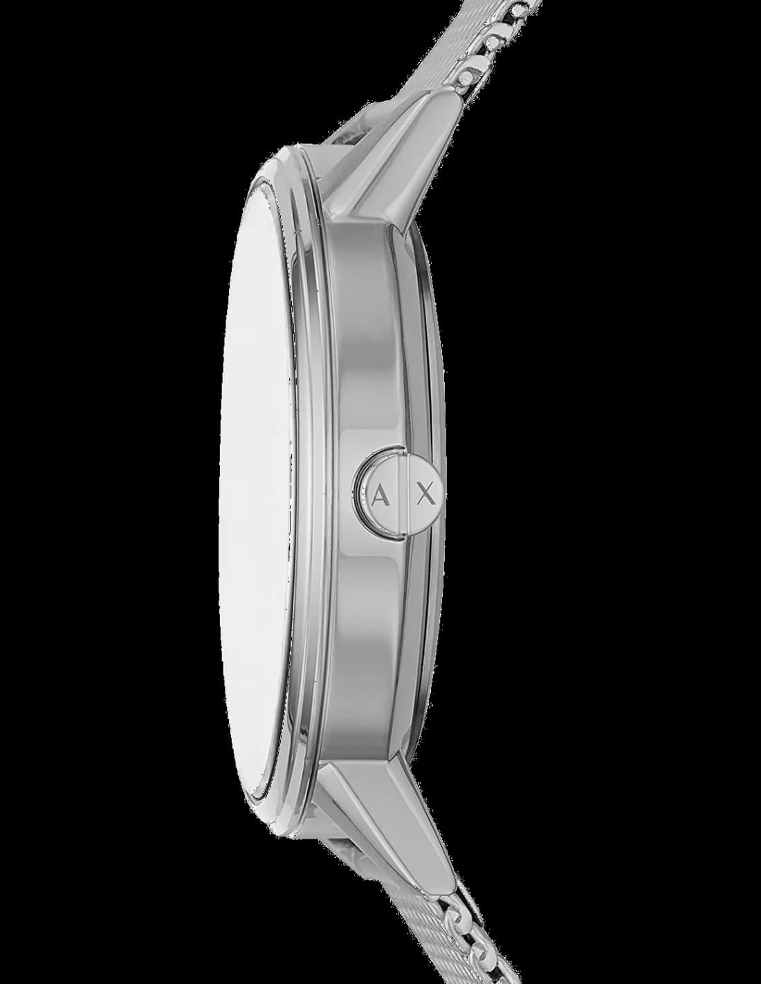 Boîtier Armani Exchange AX2714 en acier poli rond de 43 mm, lunette fine, verre minéral, profil élégant