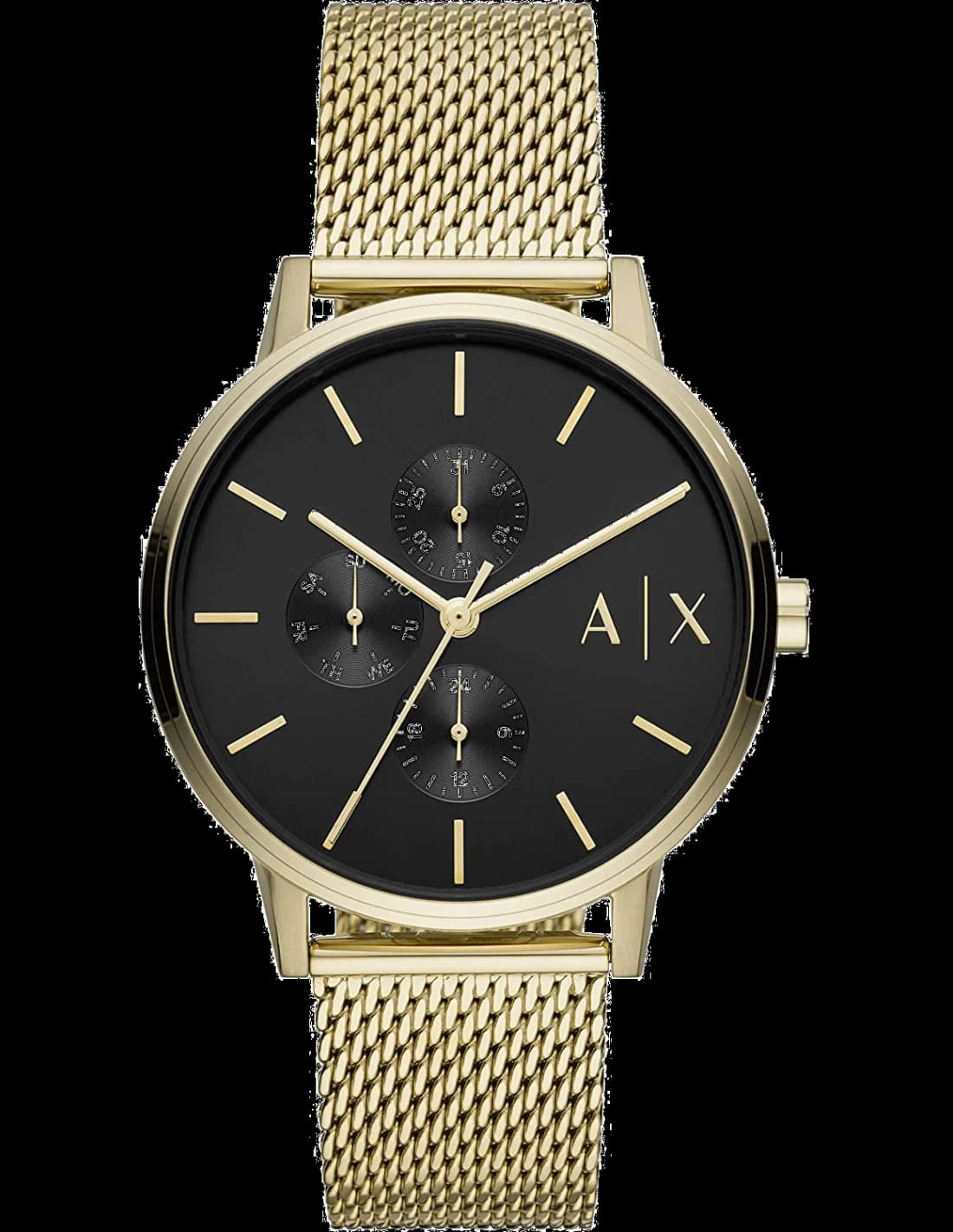 Montre Armani Exchange AX2715 au cadran noir élégant sur boîtier doré, style chic et moderne