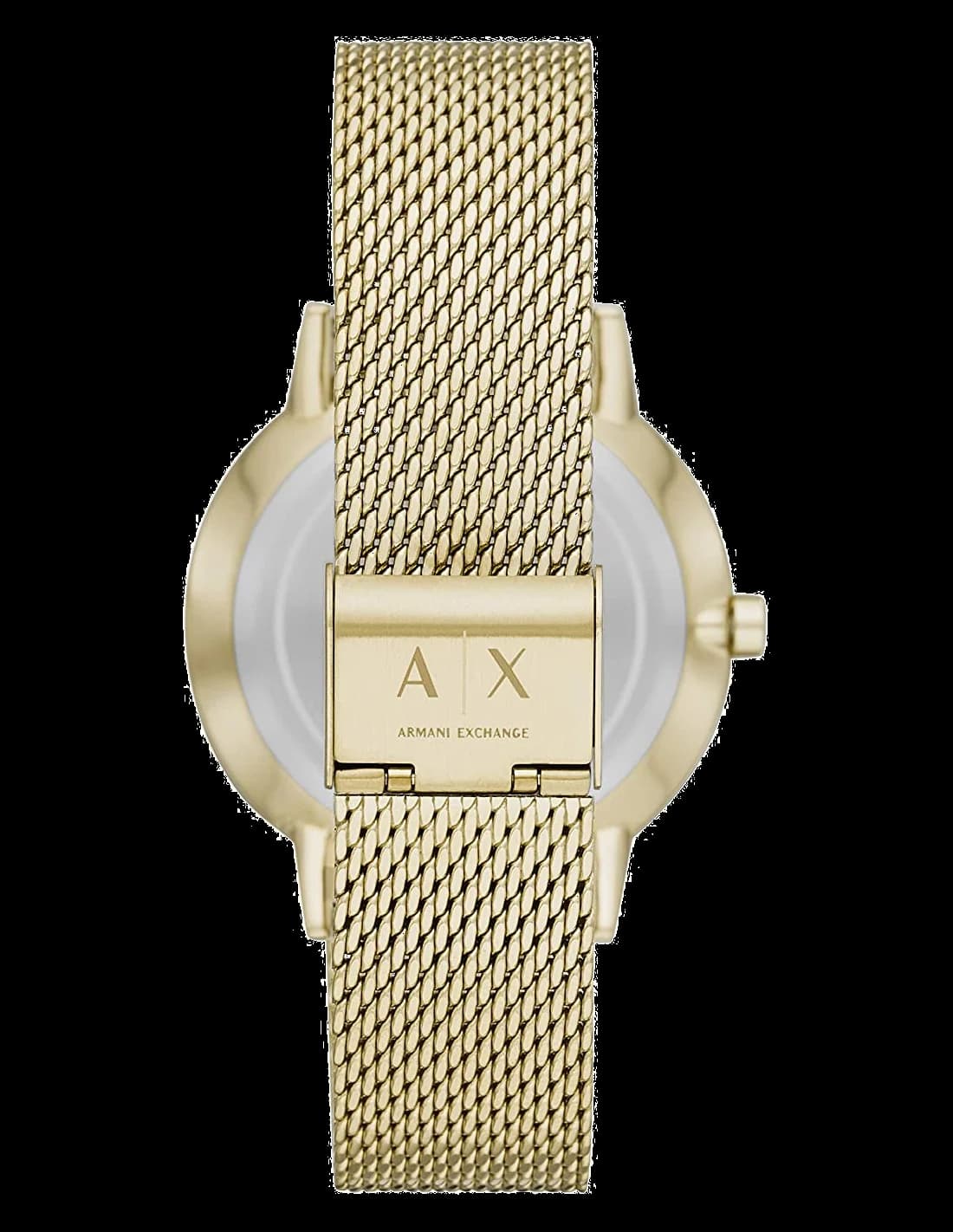 Bracelet Armani Exchange AX2715 en maille milanaise dorée, fermoir déployante ajustable