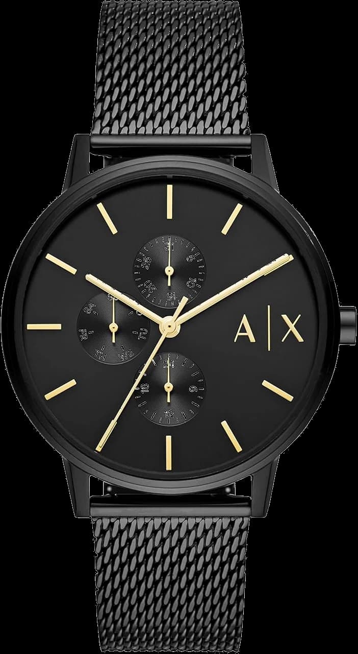 Montre Armani Exchange AX2716 noire avec cadran noir et index argentés, design moderne et épuré