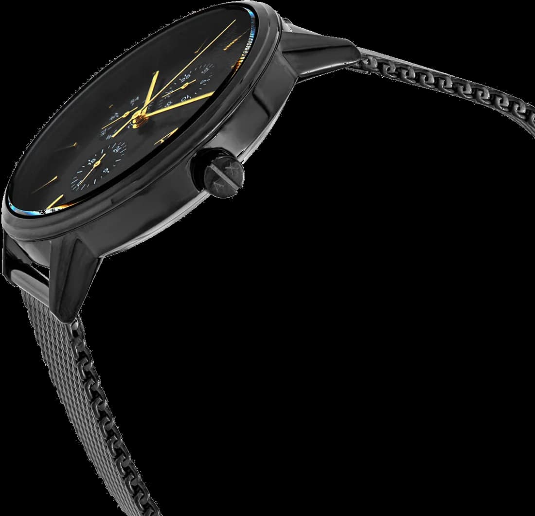 Cadran Armani Exchange AX2716 noir mat avec index appliqués et aiguilles argentées, date à 3h