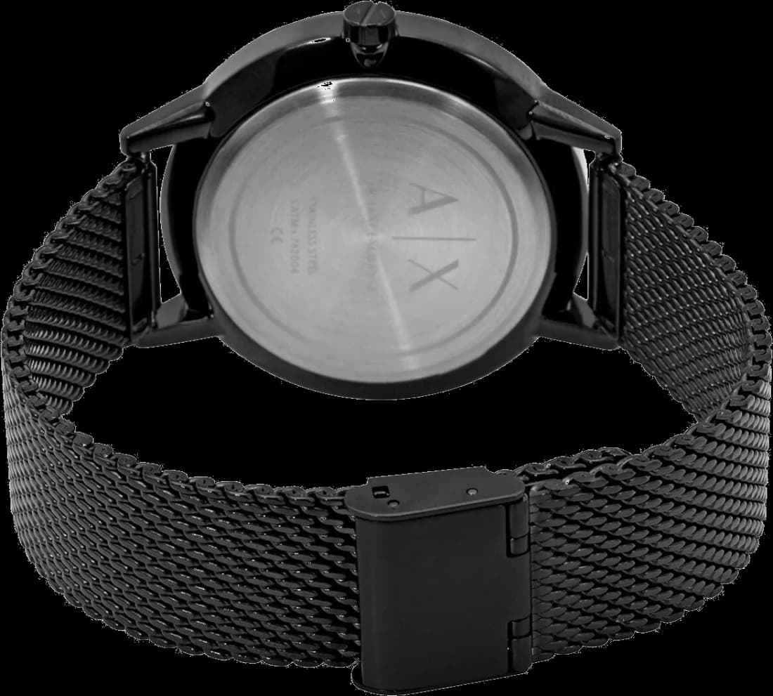 Boîtier Armani Exchange AX2716 en acier noir rond, lunette lisse, profil fin et épuré