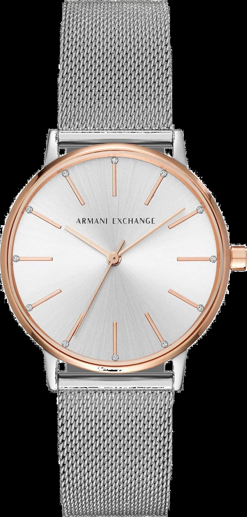 Montre Armani Exchange AX5537 avec cadran blanc nacré et index dorés, style chic et féminin