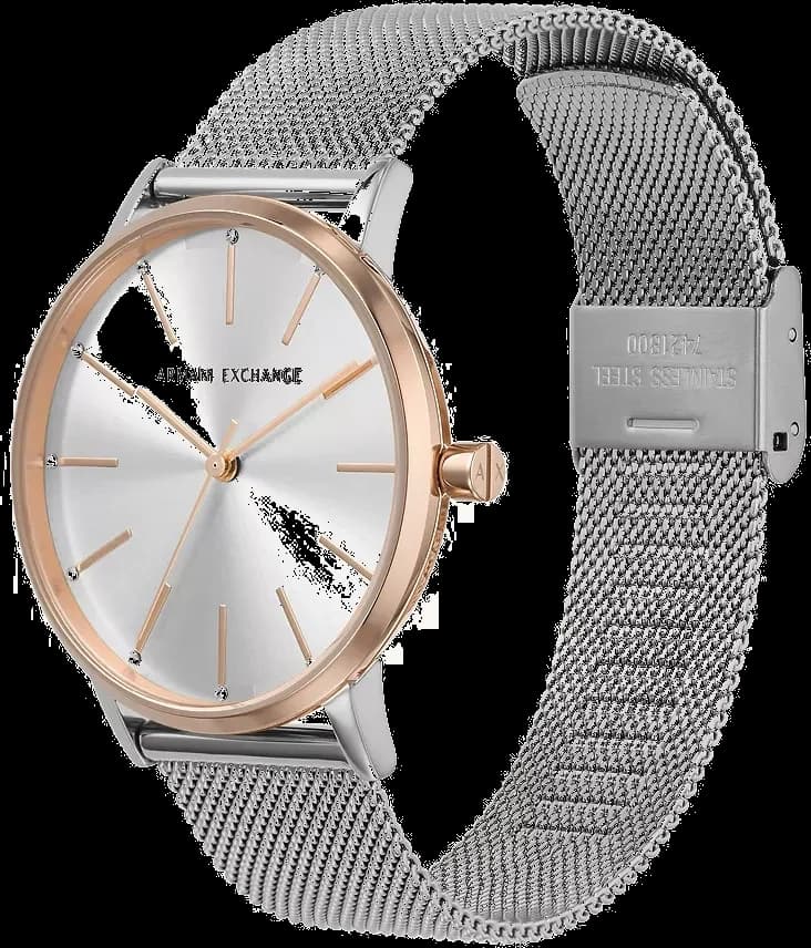 Cadran Armani Exchange AX5537 avec index bâtons dorés et aiguilles fines, date à 3h