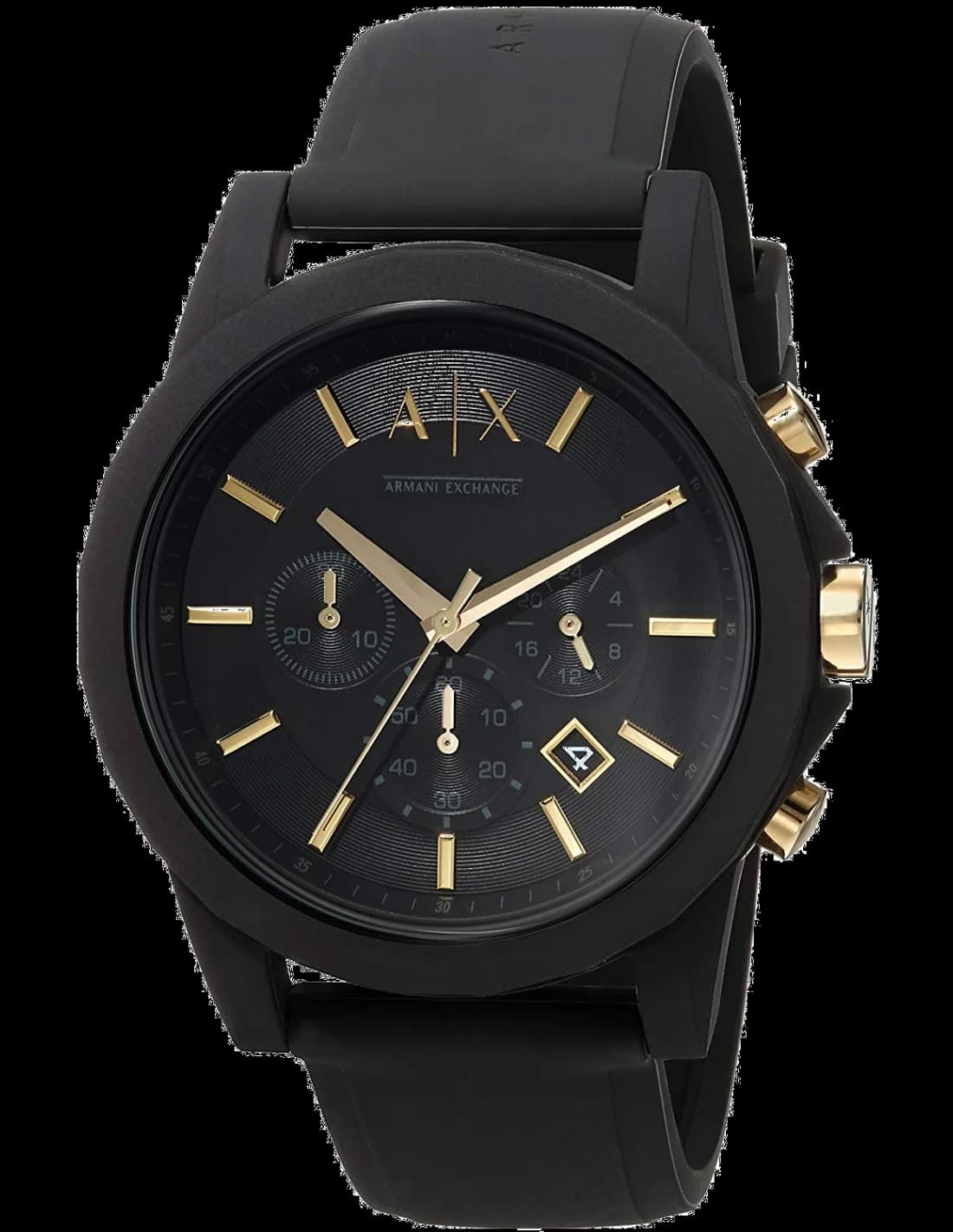 Montre Armani Exchange AX7105 au cadran noir avec index bâtons et aiguilles argentées, design sport chic