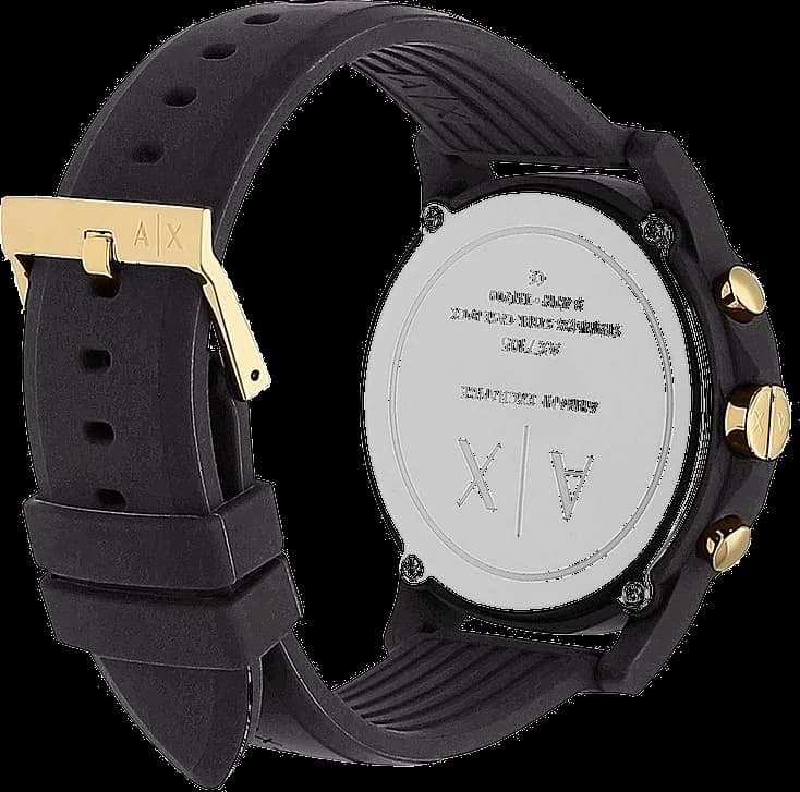 Boîtier Armani Exchange AX7105 en acier noir brossé, lunette lisse, vue de profil fine et épurée