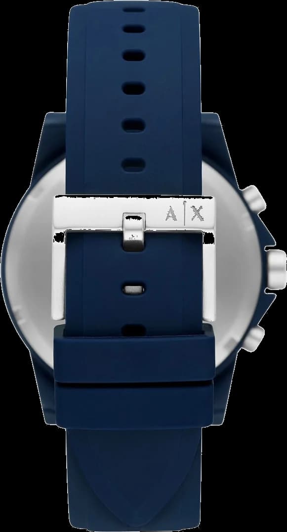 Cadran Armani Exchange AX7128 au cadran bleu texturé avec aiguilles argentées et date à 3h pour une lisibilité optimale