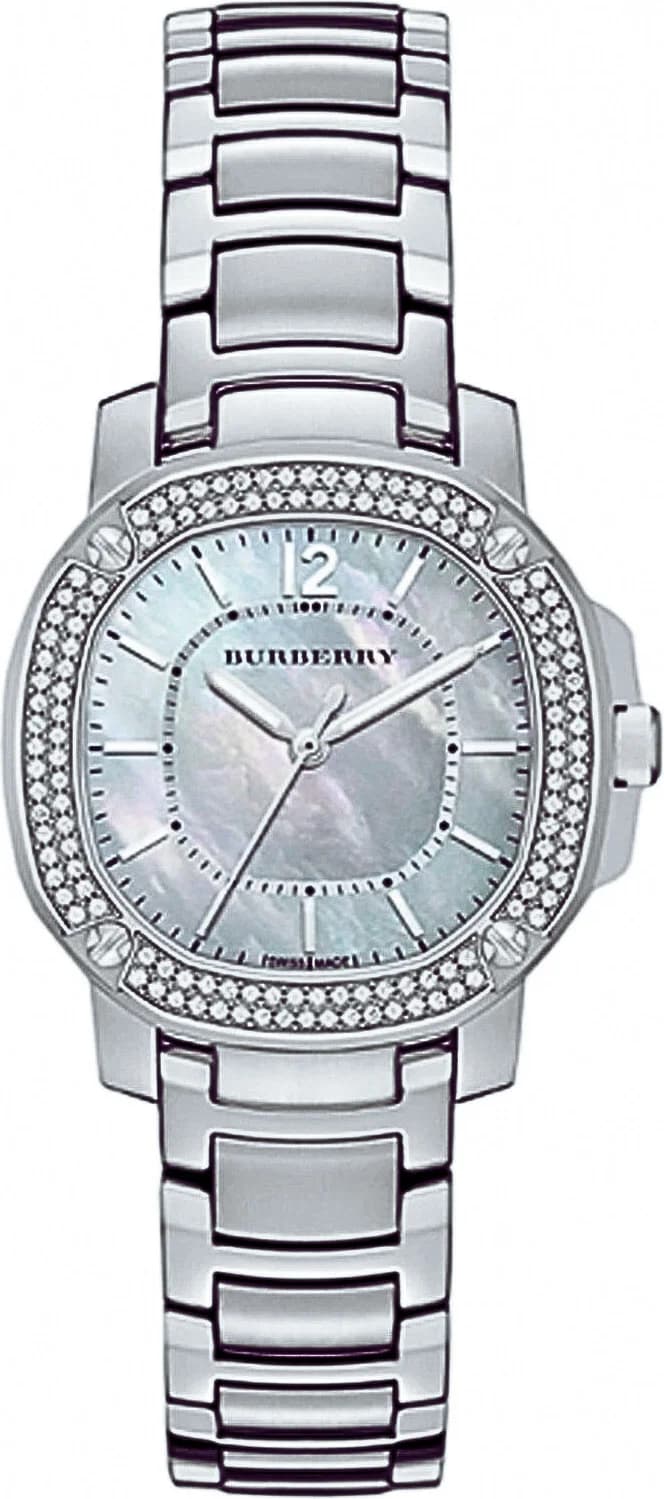 Montre Burberry BBY1801 au cadran nacré irisé orné de cristaux Swarovski et index dorés, style chic et lumineux