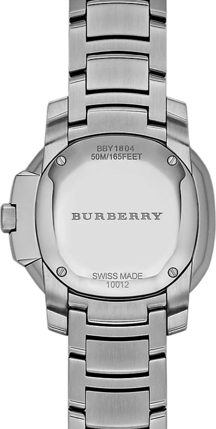 Bracelet Burberry BBY1804 en acier à maillons polis et satinés, fermoir déployant sécurisé