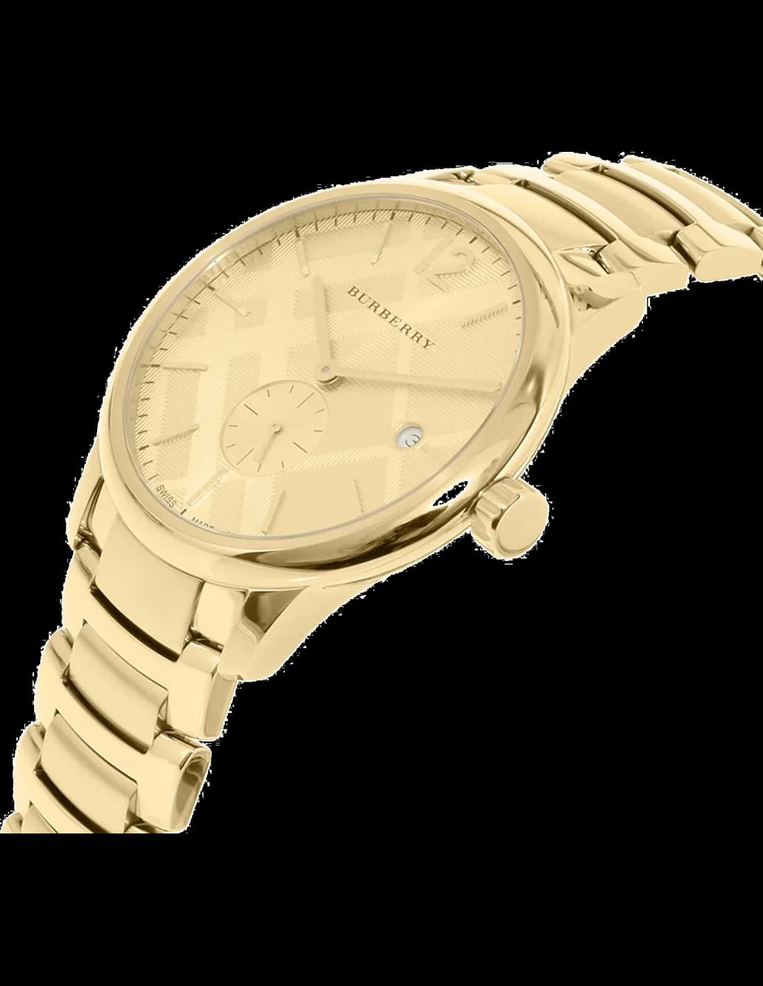 Cadran Burberry BU10006 avec cadran argenté, index appliqués et aiguilles dauphine, sobre et élégant