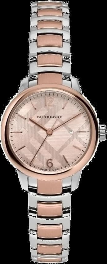Montre Burberry BU10117 au cadran argenté et or, style classique chic avec index bicolores