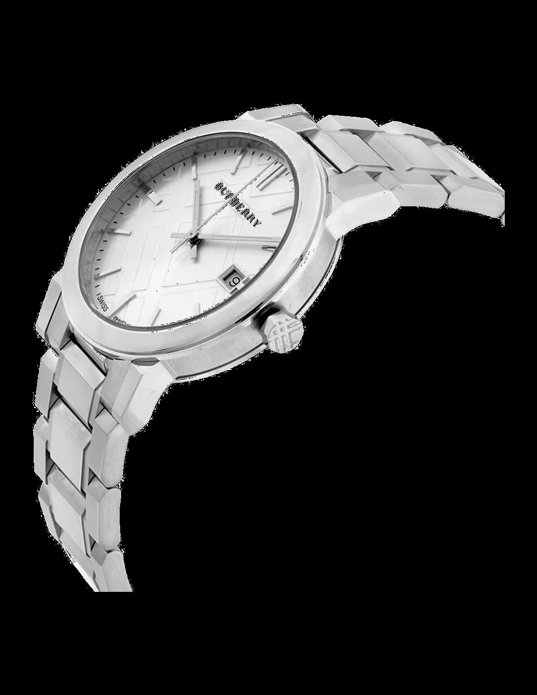 Cadran Burberry BU9000 aux index bâtons et aiguilles dauphine, date à 3h