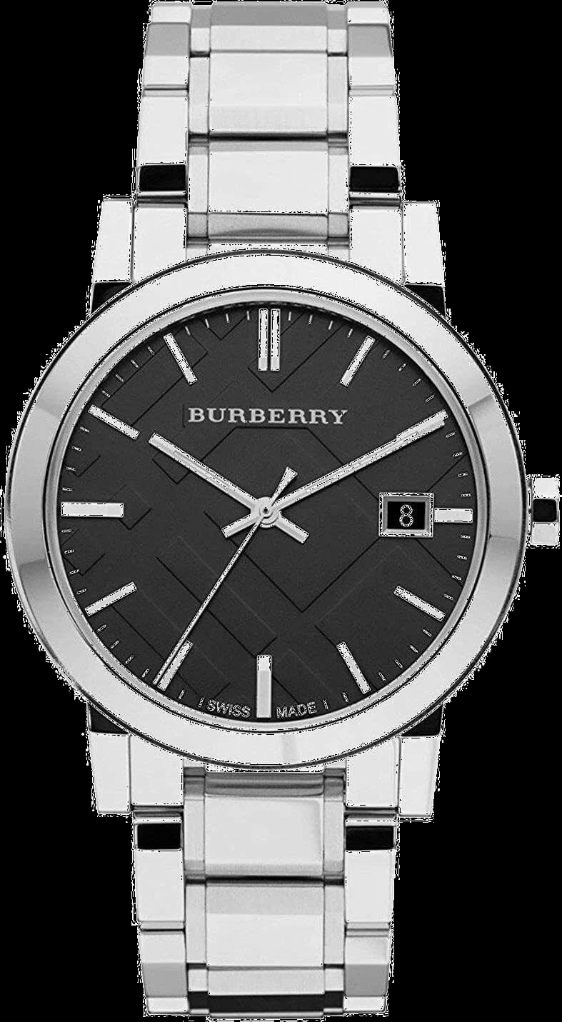 Montre Burberry BU9001 avec cadran noir élégant et index argentés sur fond mat