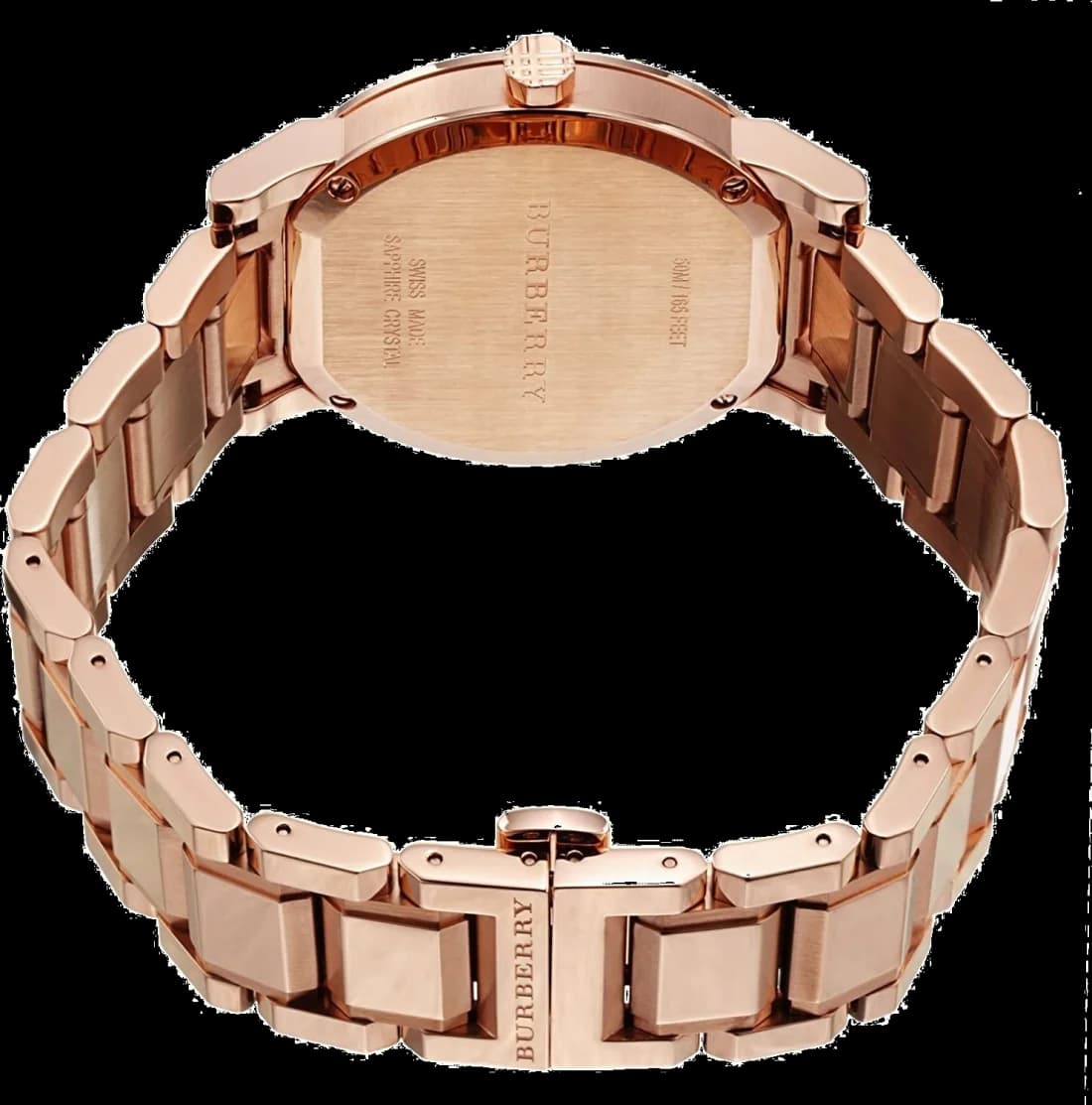 Cadran Burberry BU9004 avec motif gravé iconique, index bâtons et aiguilles dorées, guichet date à 3h