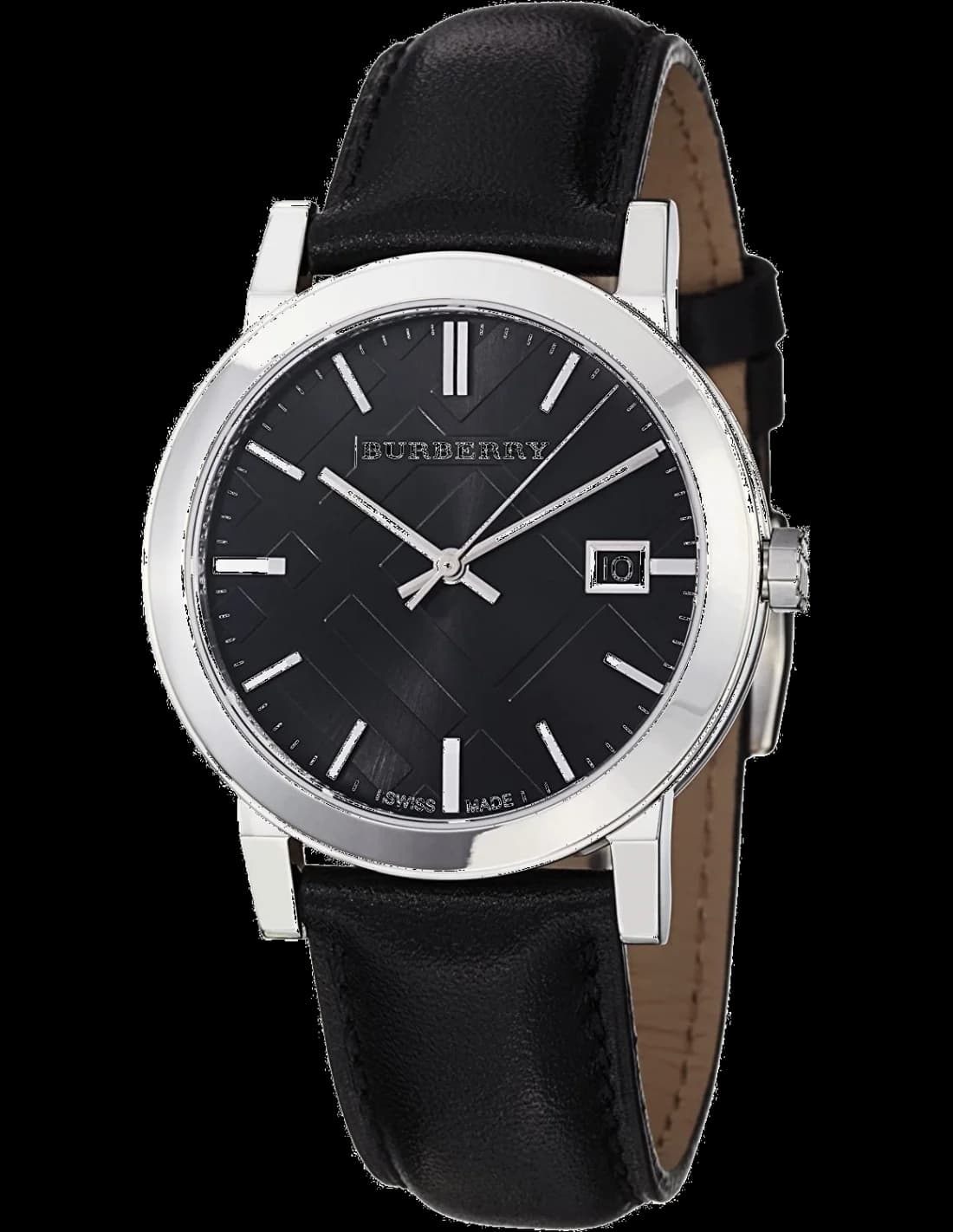 Montre Burberry BU9009 au cadran noir sobre et aiguilles luminescentes, style classique élégant